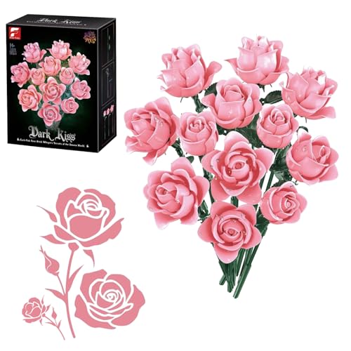 Flowers Pink Rose Bouquet Building Kit Artificial Flowers Brick Set Creative Gift for Adult Women or Partners for Mothers Day Valentines Day Girlfriend Boyfriend ChristmasStylish Home Décor