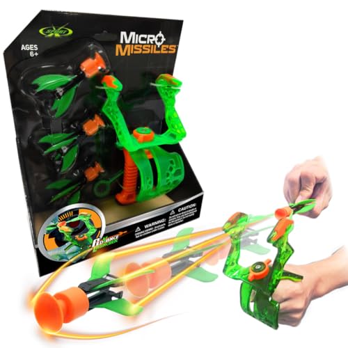 Amzing Toyz Micro Missile Rubber Suction Cup Dart Toy Rocket Launcher Set - Plastic Darts Toy with Launcher for Party Playgroup Office Snack Time Stick to Target Games for Teen Buddy and Family