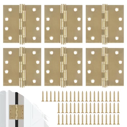 Cskunxia 6Pcs Stainless Steel Gold Door Hinges, 4 x 4 Inch Door Hinge with Ball Bearing, Heavy Duty Door Hardware, Door Hinges with Square Corners by Cskunxia - Used condition - US$33.85