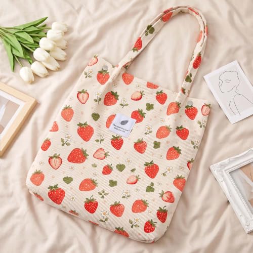 Image of Ayieyill Corduroy Tote Bag for Women Canvas Shoulder Cord Purse with Inner Pocket