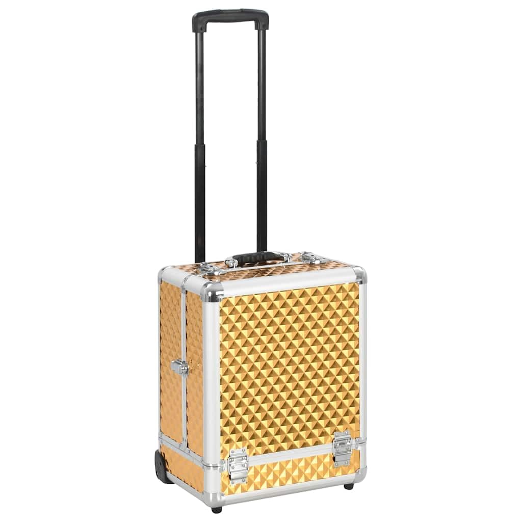 Mangloder Kosmetikkoffer 35×29×45 cm Gold Aluminium Kulturbeutel Reiseetui Organizer Aufbewahrung für Beauty, Hygiene, Pflege, Schminke, Camping, Urlaub, wasserabweisend, mit Rollen