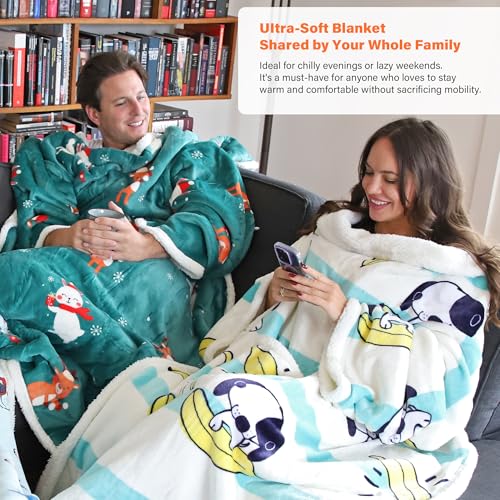 Image of Catalonia Sherpa Wearable Blanket with Sleeves Arms, Comfy Sleeved TV Wrap Blanket, Large Snuggly Throw for Women and Men, Gift for Her, Banana Dog