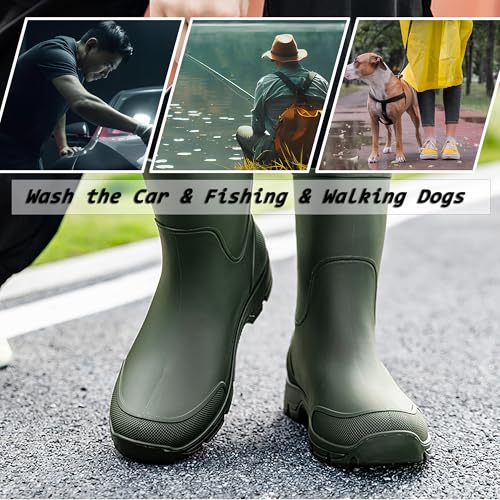 Image of WOWSTICK Waterproof Rain Boots for Men and Women Lightweight Slip Resistant Fishing Deck Garden Mid-calf Outdoor Work Booties