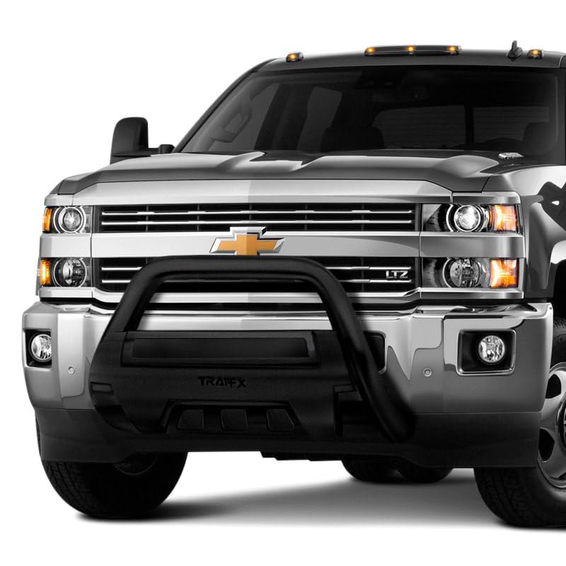 Image of TrailFX B1611B Bull Bar Fits Toyota Tundra 2007-2021 Steel 3.5 Inch Black Powder Coated Steel Bull Bar with Mounting Hardware and Skid Plate, Light Mount Ready