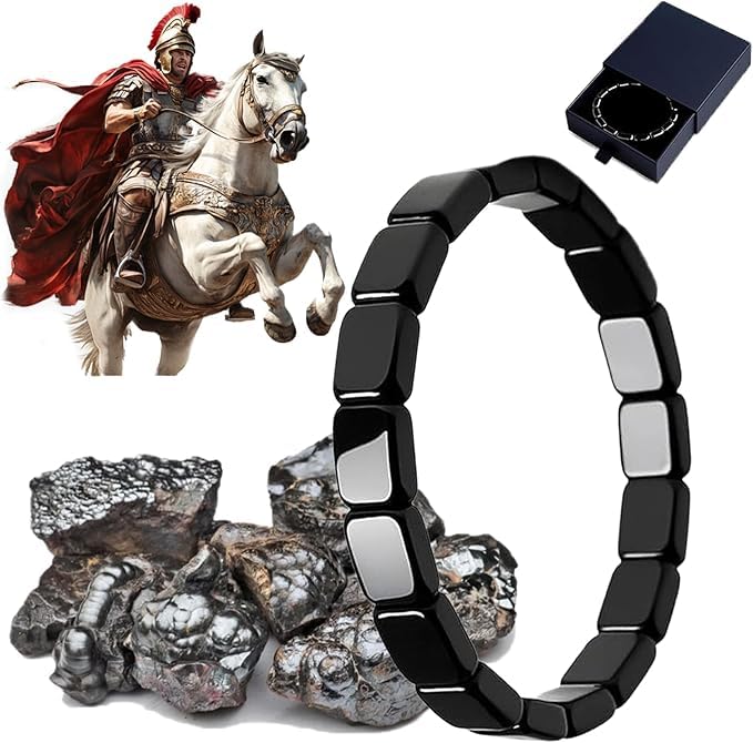 VIVIZEN Hermios - Pulsera de hematita para hombre: piedra natural, diseño inspirado en romanos y vikingos, tamaño ajustable (M para muñecas de 17,5 a 18,5 cm),M, Hematita, No es una piedra preciosa