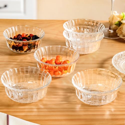 Image of Nestasia Glass Bowls Set of 6 (320ml Each) - Chip Resistant & Toxin Free Snack & Dessert Bowls with Gift Box | Vintage Style Transparent Katori for Kitchen & Dinner - Perfect for Gifting