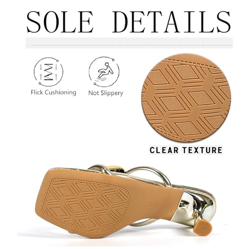 Women's Leather Metal Decor Stiletto Sandals Fashion Comfortable Square Open Toe Slip On High Heels Slides for Summer Party Dating Dress Mules4