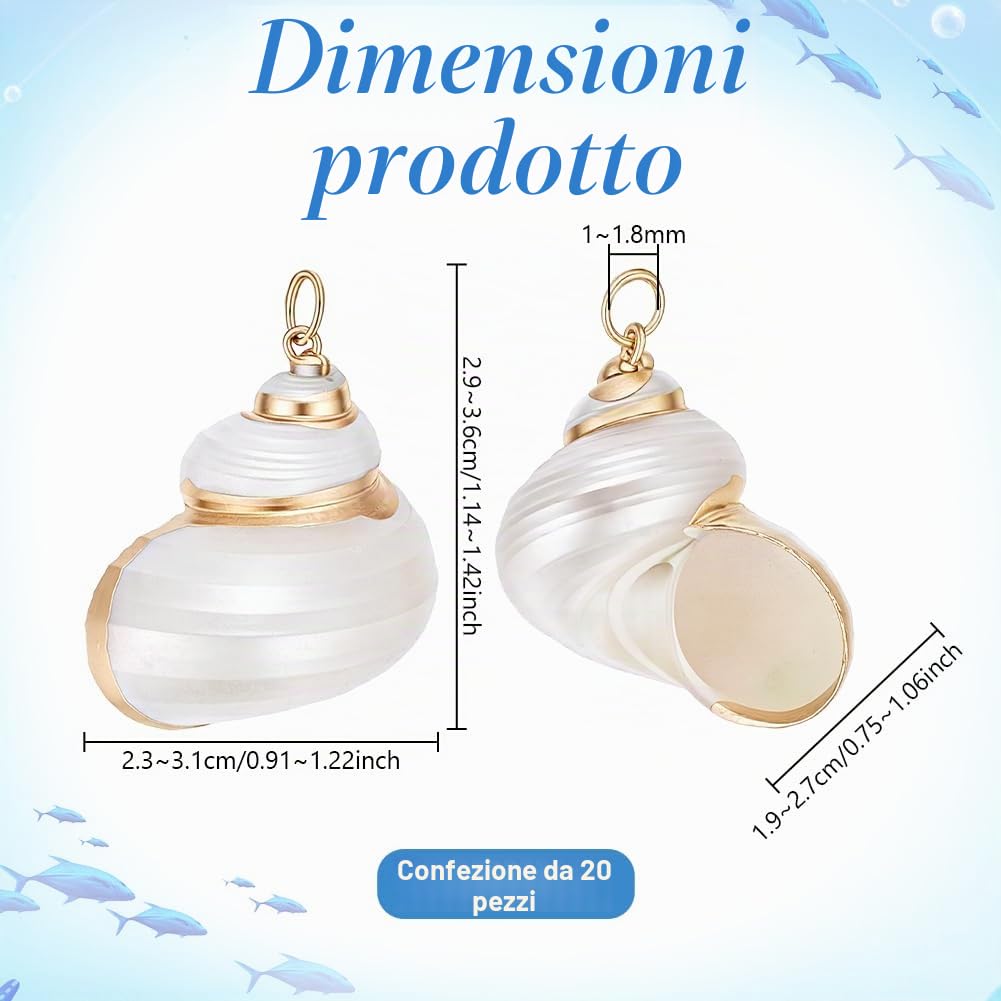 PH PandaHall 20pz Ciondoli Conchiglia Spirale Pendenti Conchiglie Marine, Oro e Bianco Ciondoli Conchiglia Marina Grande per la Creazione di Gioielli Collane Orecchini Artigianato Fai Da Te