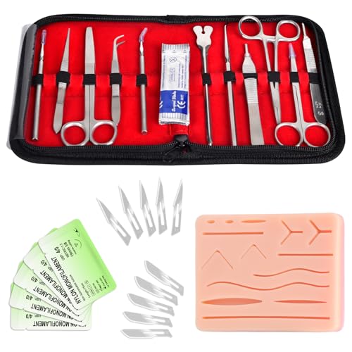 Image of Suture Practice Kit for Medical Students, Large Silicone Pad 14 Pre-Cut Wounds, Supplies for Vet /Nursing Students Practice Wound Closure Stitches Practice Kit De Sutura. 28 PCS