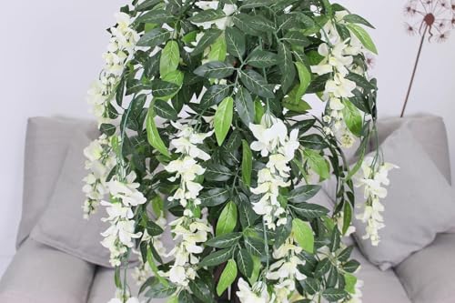Image of Fox & Fern Artificial Wisteria Plant with Pot | Real Touch Elegant Flowering Tree | Add Beauty to Home, Office, Party, Event Decor |GAJW2756W (Wisteria White 120cm)