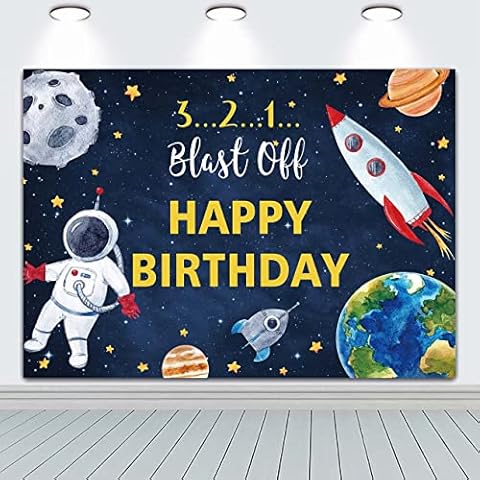 Outer Space Rocket Astronaut Backdrop for Baby Boy Kids Universe Planet Galaxy Birthday Party Cake Table Decorations (7x5FT) Cover