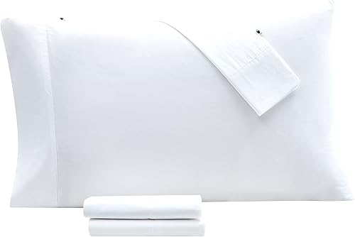 Kate Spade New York Juego de 4 sábanas de percal de 270 hilos, tamaño Queen, 100% algodón (blanco)