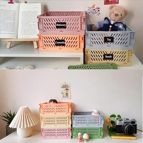 Aiuuee 6 Stücke Klappbox, Klappboxen Faltbar Stabil Groß 25 x 16 x 10cm, Kappkisten Stapelbar, Plastik Klappkorb Faltbare Aufbewahrungsbox für Büro Küche Badezimmer Kinderzimmer Schlafzimmer