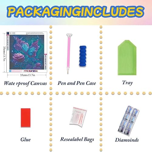 Lophomie Diamond Art Kits for Adults, 5D DIY Butterfly Diamond Painting Kits for Beginners, Diamond Dots Kits Gem Arts Crafts for Home Wall Decor 14x14in — view 5