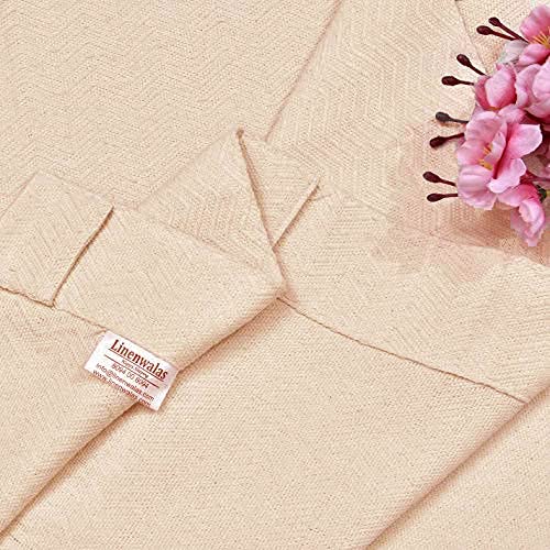 Image of LINENWALAS Textured Herring Bone Weave Curtain Drapes for Door with Elegant Back Tabs (4.5 FT X 7 FT, Soft Pink)