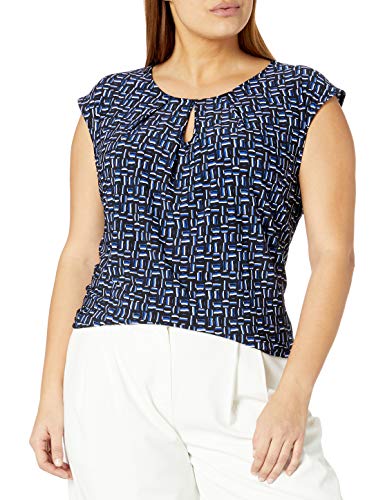 Kasper Women's Cap Sleeve U-Neck Graphic DOT Print Knit TOP, Sapphire Multi, S