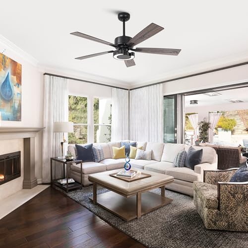 Image of 52 Inch Black Ceiling Fans with Lights and Remote - Creative Modern Ceiling Fan for Bedroom Living Room with 3CCT, 6 Speeds, Quiet, Dual-Sided Reversible 5 Blades Indoor Outdoor Chandelier Fan
