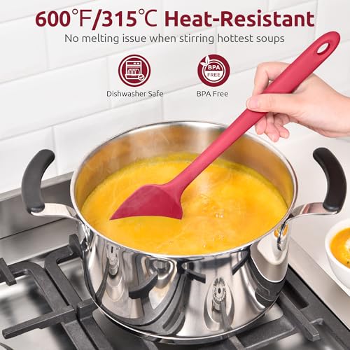 Image of U-Taste 14 inch Long Silicone Spoonula, 600F High Temp Spoon Spatula, Red