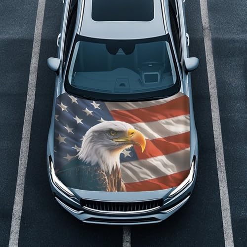 Image of USA Flag Eagle Hood Cover Protector for SUV Trucks Sedans, 59x39 Inch Stretchable Car Hood Wrap Blankets, Waterproof Sun-Proof Auto Exterior Accessories