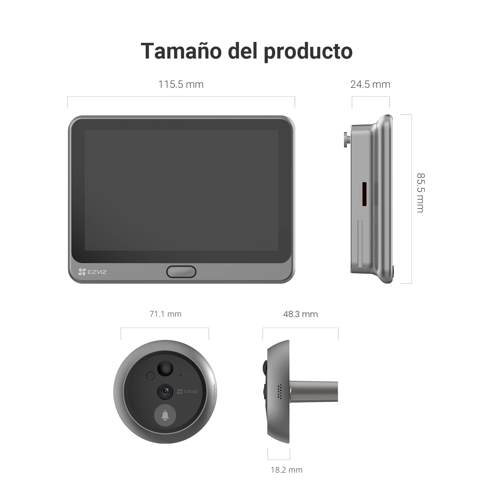 EZVIZ Mirilla Digital de Puerta con Pantalla Táctil a Color de 4.3'' Cámara Video Timbre Inalámbrico Monitor con Batería Recargable 4600mAh,PIR Detección de Movimiento,Audio Bidireccional,Modelo CP4