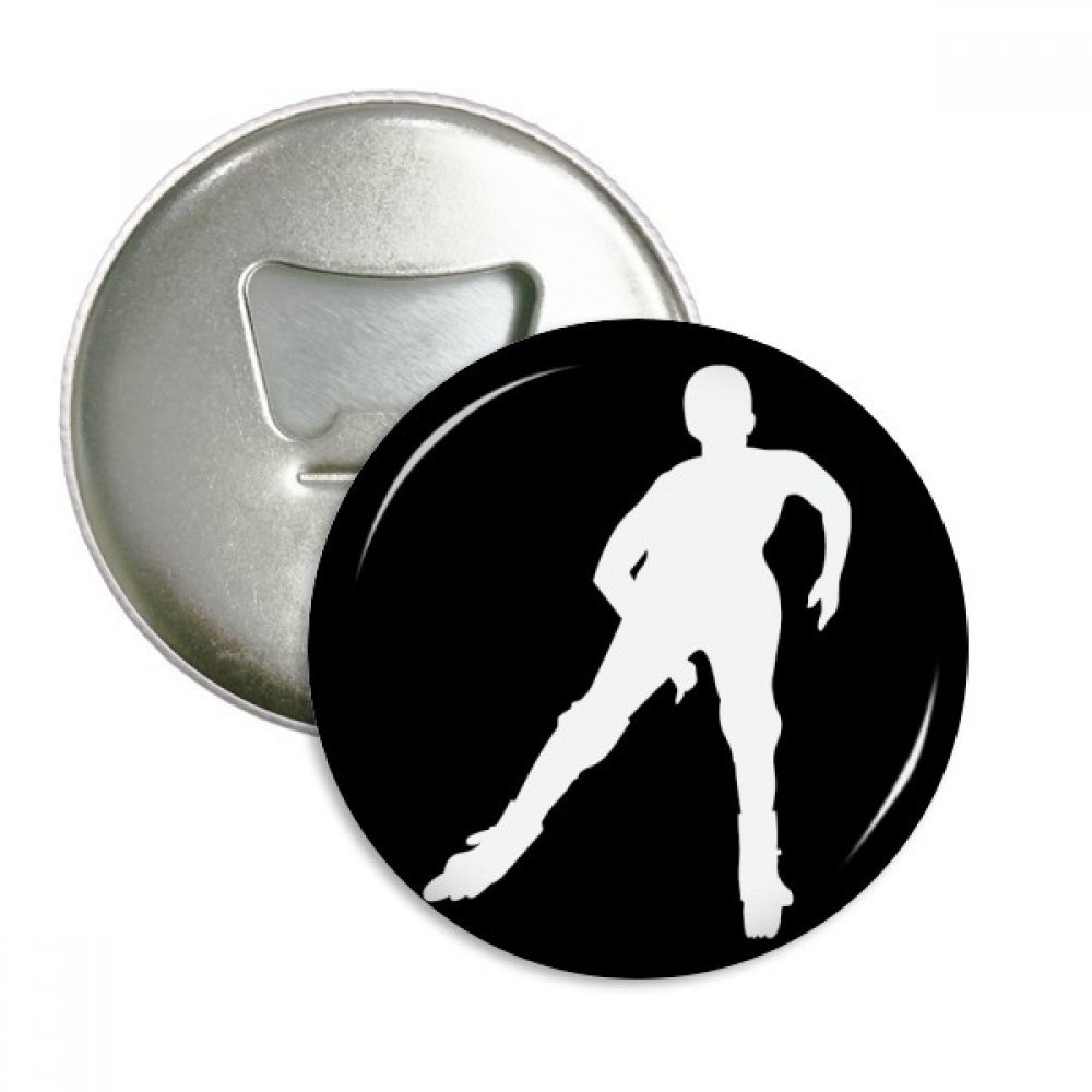Décapsuleur et badge ski silhouette noire en métal argenté au design circulaire