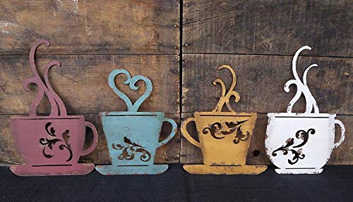 Collection Metal Coffee Cup Wall Kitchen Restaurant Coffee Shop Decor Set of 4