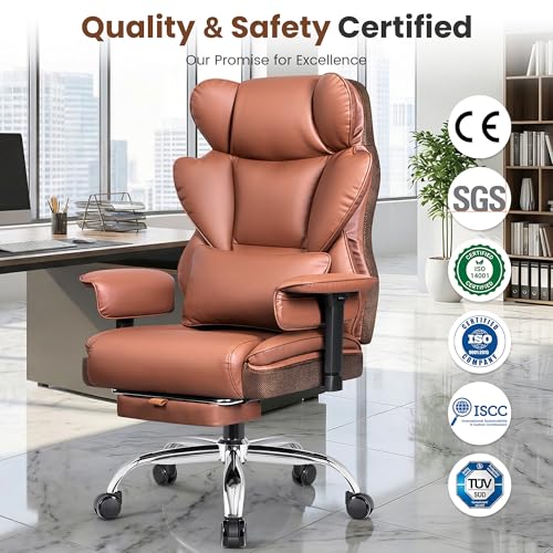 BESTFAIR Big and Tall Office Chair - 400 LBS Capacity Executive Chair with High Back & Footrest, Ergonomic Office Chair for Heavy People, Wide Padded Seat Computer Gaming Chair, Brown 2 Pack - Image 8