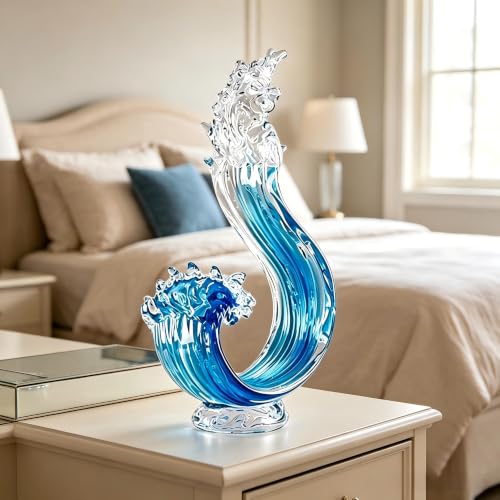 LLAVVD 14in Hand Blown Blue Ocean Wave Murano Style Glass Sculpture by LLAVVD - Used condition - Image 5