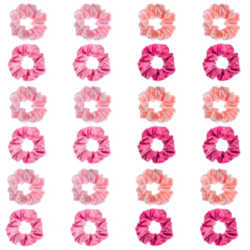 Classicseali 24PCS Pink Scrunchies Soft and Fashionable Scrunchie Pack Pink Satin Scrunchies for Curly Hair for All Hair Types of Bridesmaids Proposal Bachelorette Party Gifts