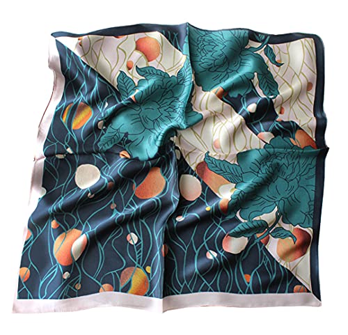 Jerla Women's Men's Small Square Satin 100% Real Mulberry Silk Scarfs Paisley Hair Head Face Scarf 21" X 21" (E-Blackish Green Flower) #TOP1