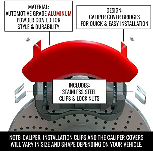 Image of MGP Brake Caliper Covers for 2010-2015 Chevrolet Camaro | Requires 18 inch+ Wheels, V6, Red Powder-Coated Aluminum, 4 PCS Front and Rear, Classic