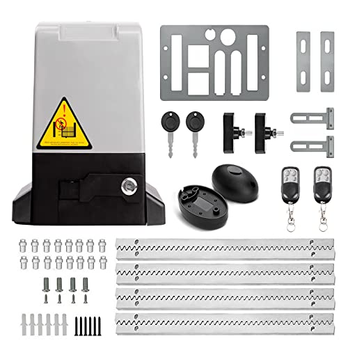 Blütezeit Automatic Sliding Gate Opener 1800LB Rack Driven 1/2HP with 2 Remote Controls Infrared Sensor, Electric Rolling Driveway Slide Gate Motor, Complete Security Operator Kit For Gates Up To 40FT