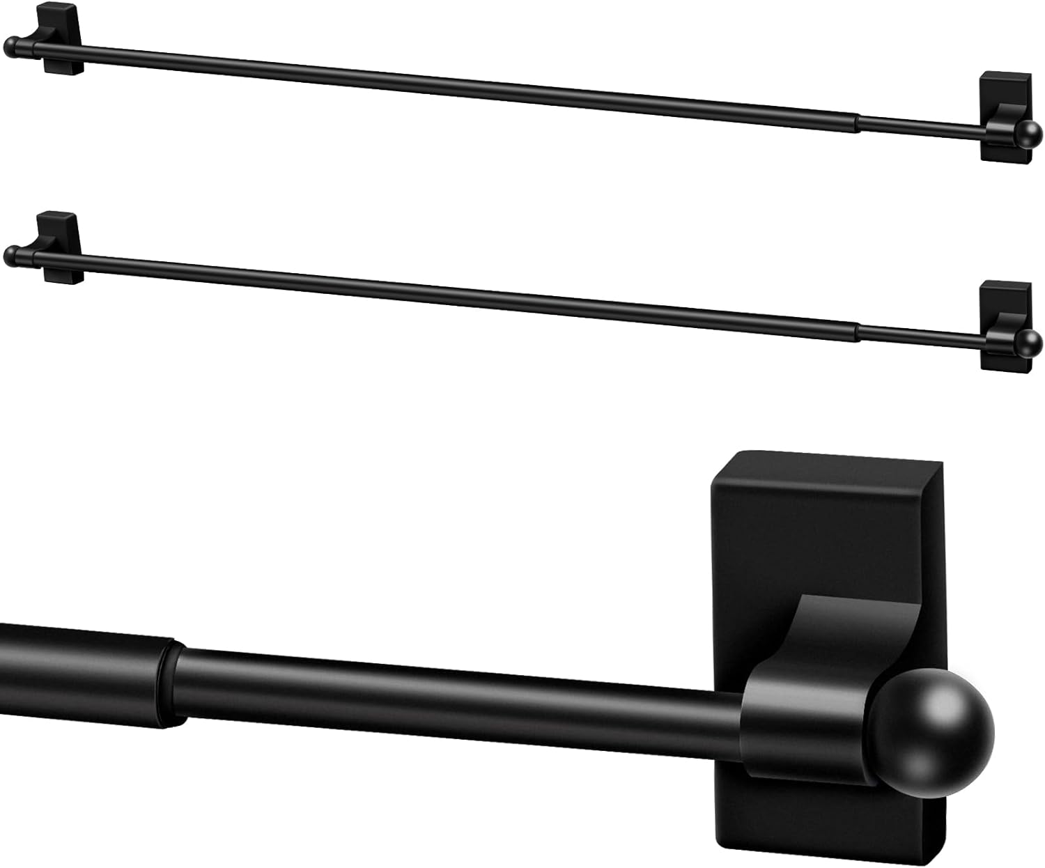 2 Pcs Magnetic Curtain Rods for Metal Door 28 to 48 Inch, 1/2" Multi-use Adjustable Appliance Magnetic Rod for Window Frames, Cabinets, Refrigerators, Dishwashers(Black,Style 1)