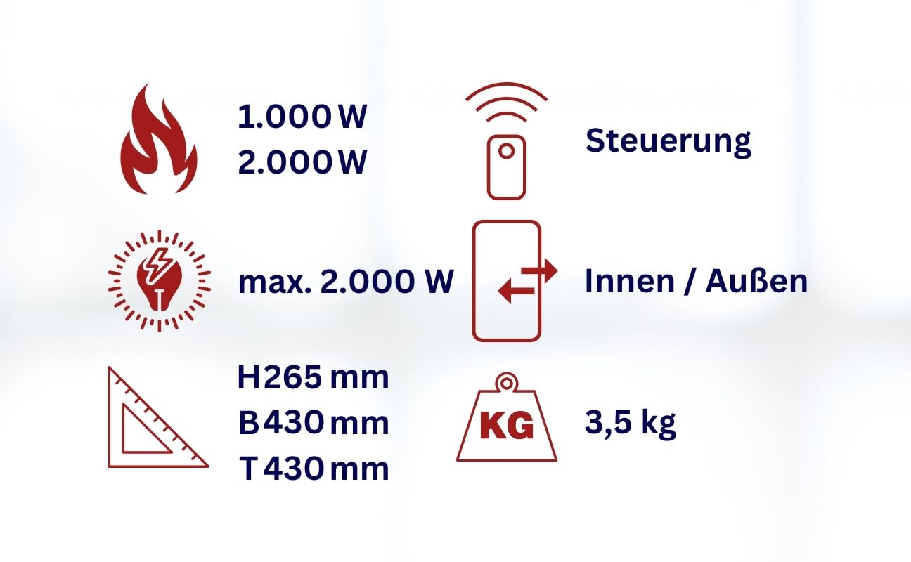 Aktobis Calefactor radiante de techo WDH-200LS con lámpara LED integrada y dos tubos de calefacción de alta eficacia (1000/2000 W)