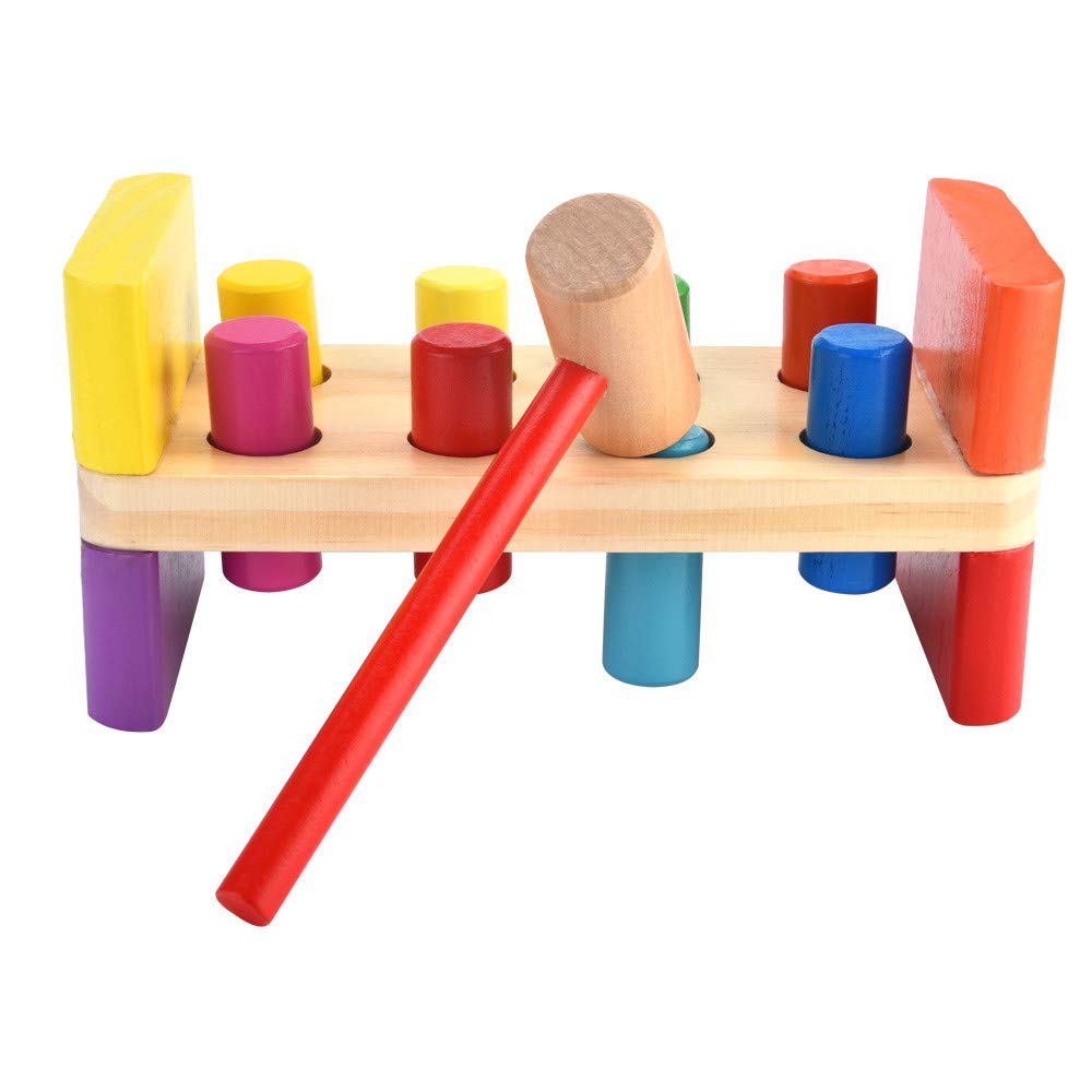 Educational Wooden Toys Early Preschool Children Piling Beat Hammer Percussion Wooden Toys for Baby Parent-Child Interaction Toy (Multicolor)