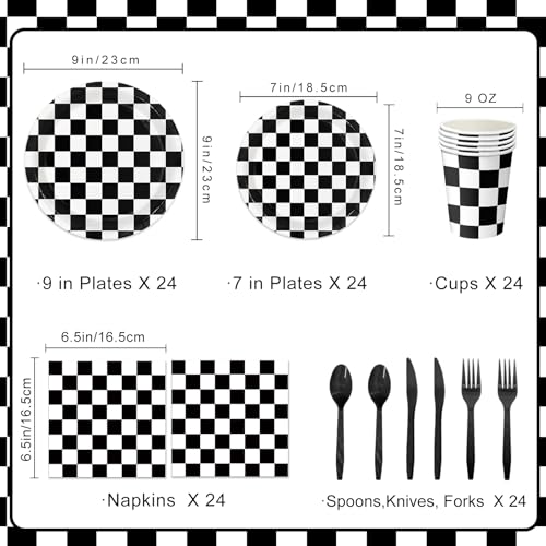 Oigco 168 PCS Race Car Birthday Party Decorations with Checkered Flag Plates, Cups, Napkins, Cutlery for Cars Birthday Decorations, Serves 24