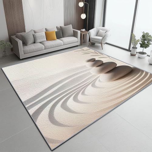 Alfombra Salon de Pelo Corto 90 x 150 cm Beige Alfombras de Habitacion Piedra Zen Playa Minimalismo Naturaleza Comedor Oficina Brillante Suave Diseño Beige Gris Claro