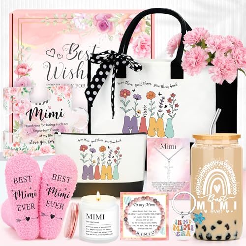Image of Mimi Gifts for Grandma Best Mimi Ever Gifts for Mimis Birthday Gift Ideas for Women from Grandchildren Grandson Happy Birthday Mimis Stuff Gift Set for Mothers Day, Christmas with 16oz Glass Cup