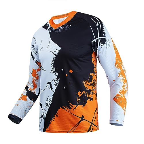 Mens Mountain Bike Jersey Long Sleeve MTB Off-Road Motocross Jersey Quick Dry Downhill&Motocross Shirts