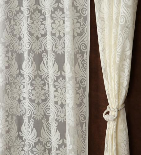 Homefab India Self Design Transparent Sheer Curtain - 5 X 4 Feet, Window Curtains, Cream, Pack of 1 Piece