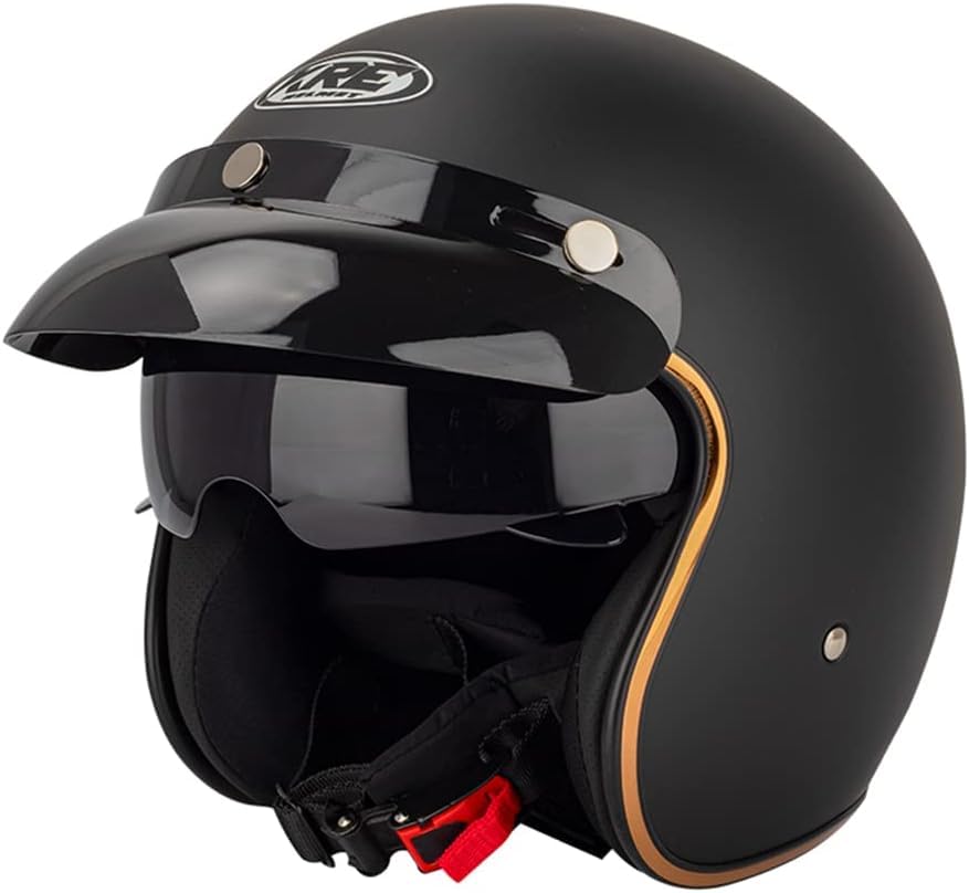 Casque de moto rétro ouvert 3/4 avec double visière scooter chopper taille 55-56cm