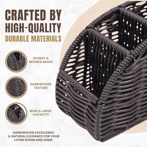 5-Compartment Remote Control Holder – Synthetic Rattan Organizer for TV Remotes, Makeup Brushes, Office Supplies, Stylish Wicker Desk Caddy for Living Room, Bedroom, Office, Patent Pending (Black) - Image 5