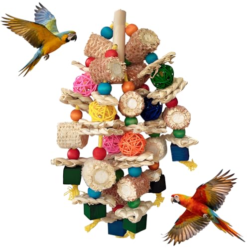 JIUCHAOTONG Vogelspielzeug für große Vögel Papageienspielzeug Vogel Kauen Spielzeug mit Maiskolben und Block für Wellensittich Papageien Graupapageien Nymphensittiche Finken Sittiche Kakadus Aras