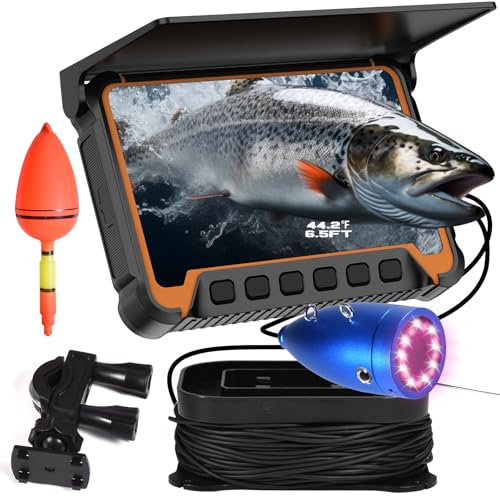 Underwater Fishing Camera w/Temp Depth Sensor,7' HD Fish Finder Camera 100ft Long Cable IR LED Night Vision Wide Angle Lens Line Camera for Kayak Lake Boat Ice Fishing Portable Fish Finder