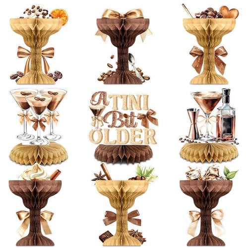 Fenyluxe 9 Pcs A Tini Bit Older Birthday Decorations 3D Martini Glass Shaped Honeycomb Table Centerpieces for Espresso Martini Themed Bachelorette Bridal Shower Tiny Bar Party Decorations