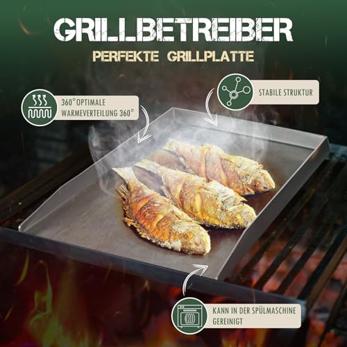Edelstahl Plancha Grillplatte 28 x 20cm-Massiver Edelstahl- Grillplatte für Gas & Kohlegrill, Grillzubehör Geschenk für Männer,BBQ Zubehör