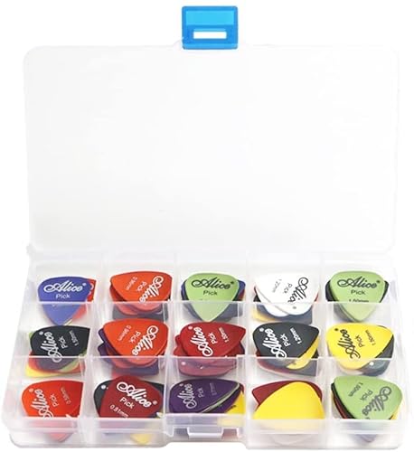 ギターピック ベース ピック 50/100枚入り 厚さ6種類 収納ケース付き ティアドロップ型 (100pcs)