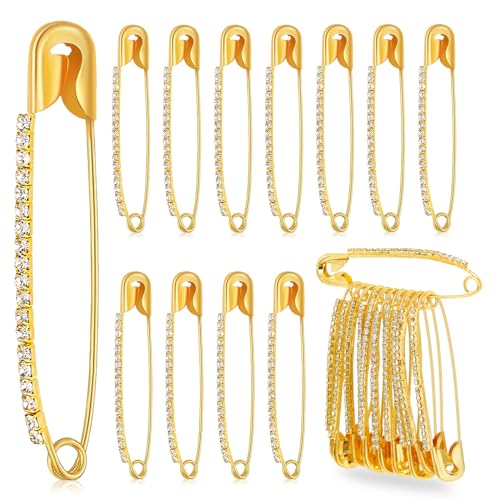 24Pcs Rhinestone Safety Pins Gold Brooch Sweater Shawl Clips Women Brooch Pins Faux Crystal Pearl Brooches Safety Pins for Women or Skirts Sweater Scarf Lapel Hat Accessories