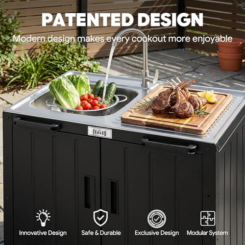 Image of Feasto Modular Outdoor Kitchen Island with Stainless Steel Sink and Faucet