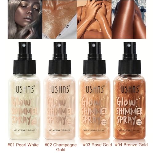 Liquid Highlighter Spray, Body Glitter Oil, Ultrafeines Nebel Glitter Körper Highlighter Öl mit Make-up Pinsel, Langlebig Wasserfest Body Luminizer Schimmeröl für Gesicht Körper Bein (Rosé Gold) – Bild 3